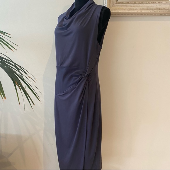 August Midi Dress Grey Cowl neck Satin Bodycon Classic and Elegant Size 14 - Picture 8 of 13